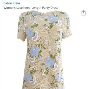 Calvin Klein Lace Dress Beige Floral Short Sleeve